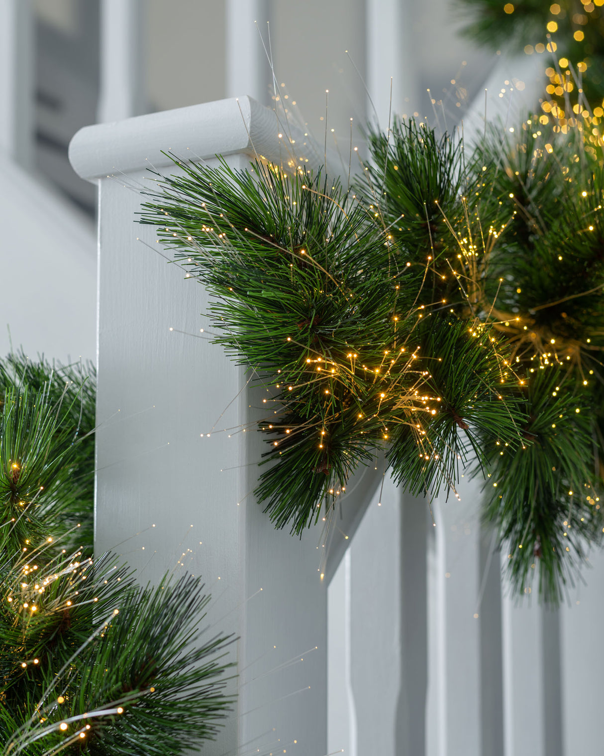 Pre-Lit Pine Needle Garland with Warm White Fibre Optic Lights, 6.5 ft