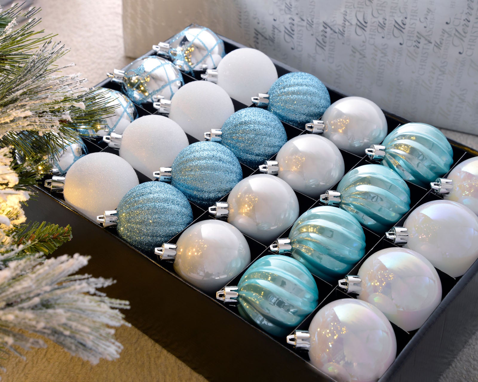 Forty-Eight Multi Blue Shatterproof Baubles, 6 cm