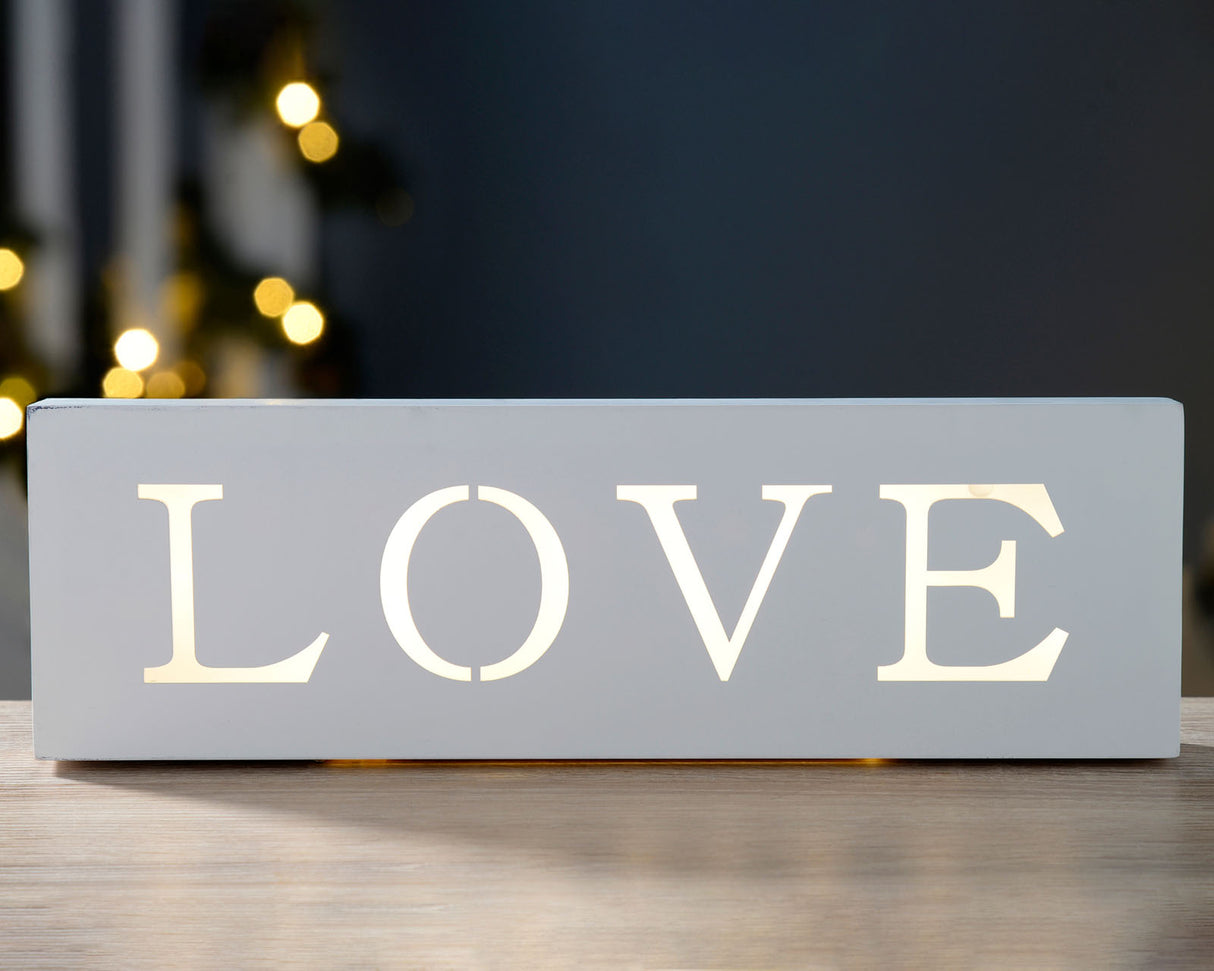 Pre-Lit Wooden Love Sign, White, 38 cm