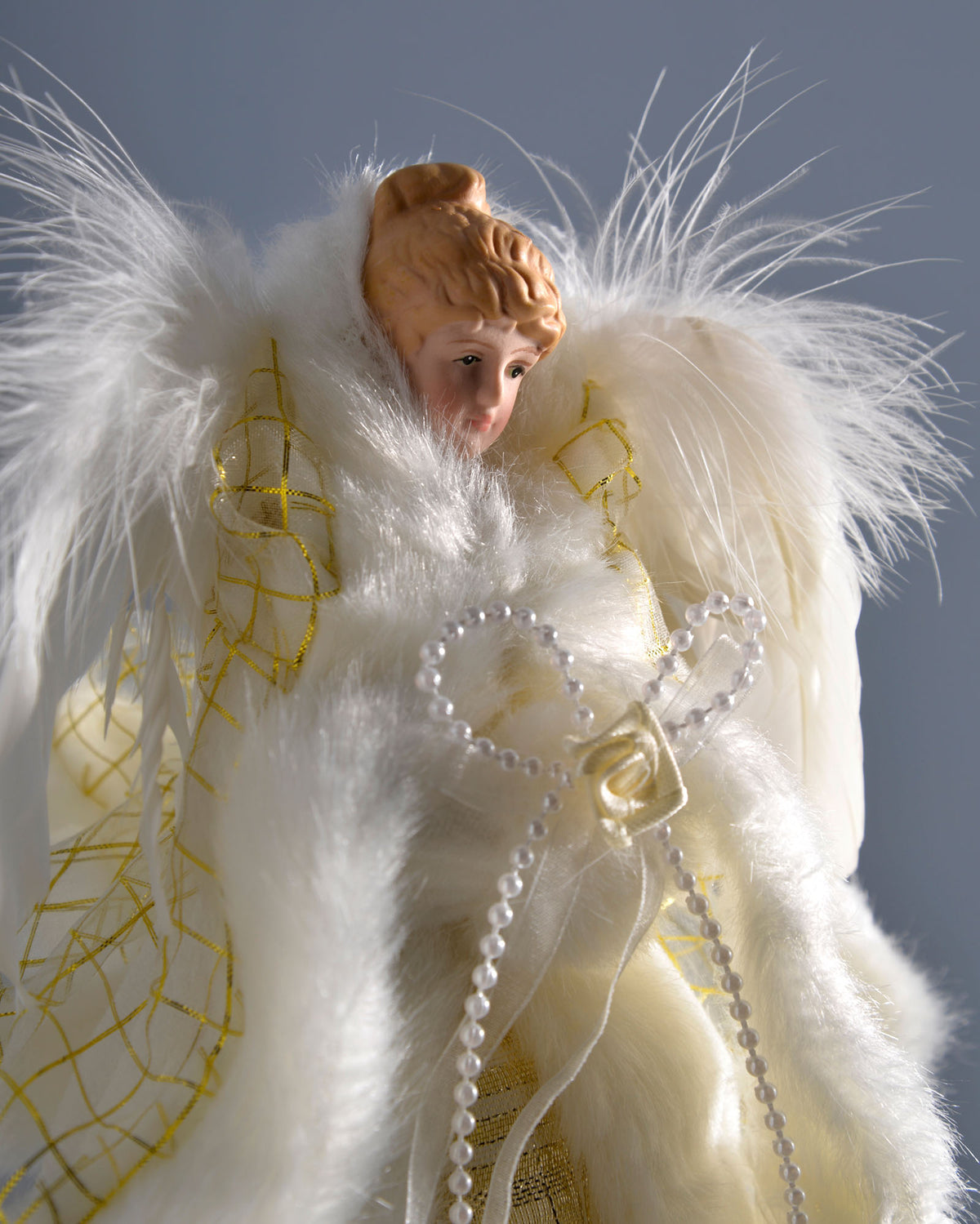 Angel Christmas Tree Topper, Cream/Gold, 26 cm