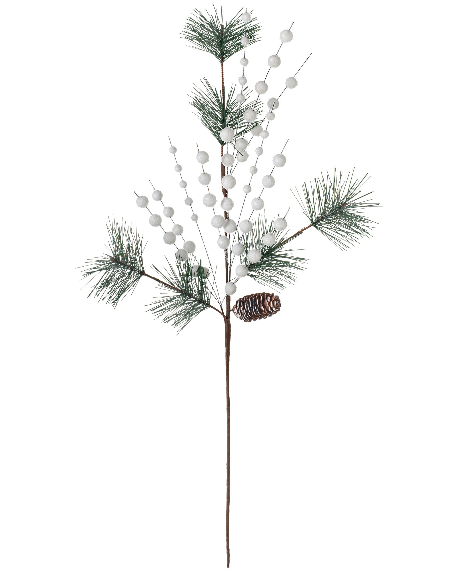 Artificial Berries and Pinecone Pick, White, 66 cm