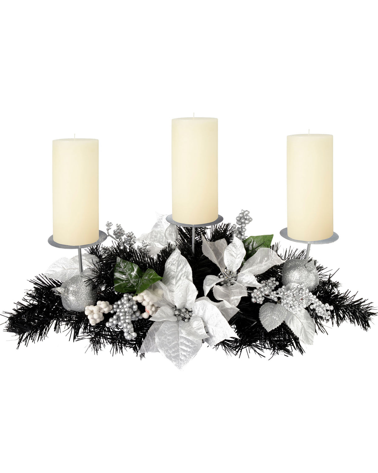 3 Pillar Decorated Candle Holder, Black/Silver