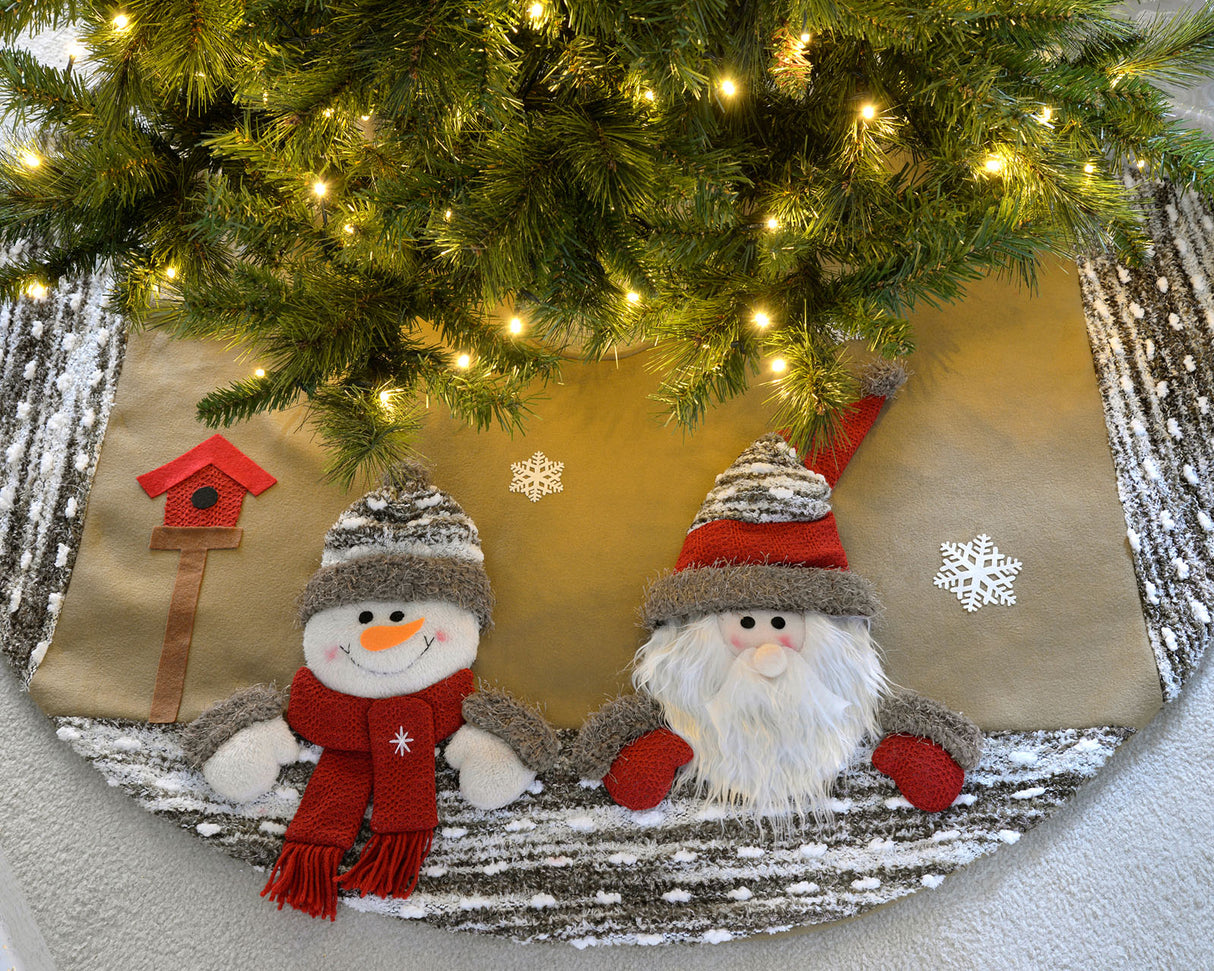 3D Santa and Snowman Christmas Tree Skirt Decoration, 122 cm - Brown/Multi-Colour