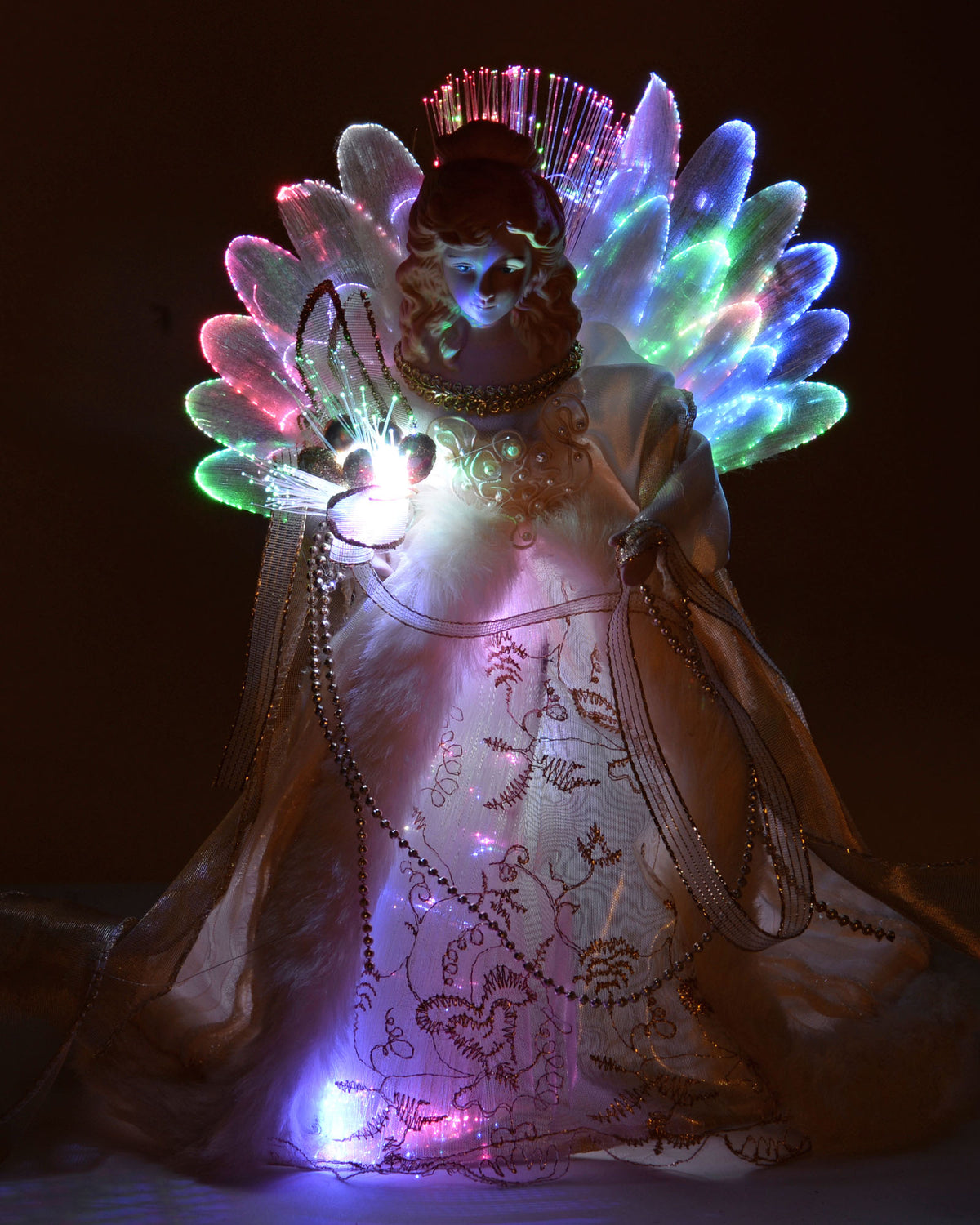 Fibre Optic Angel Christmas Tree Topper, Cream/Gold, 25 cm