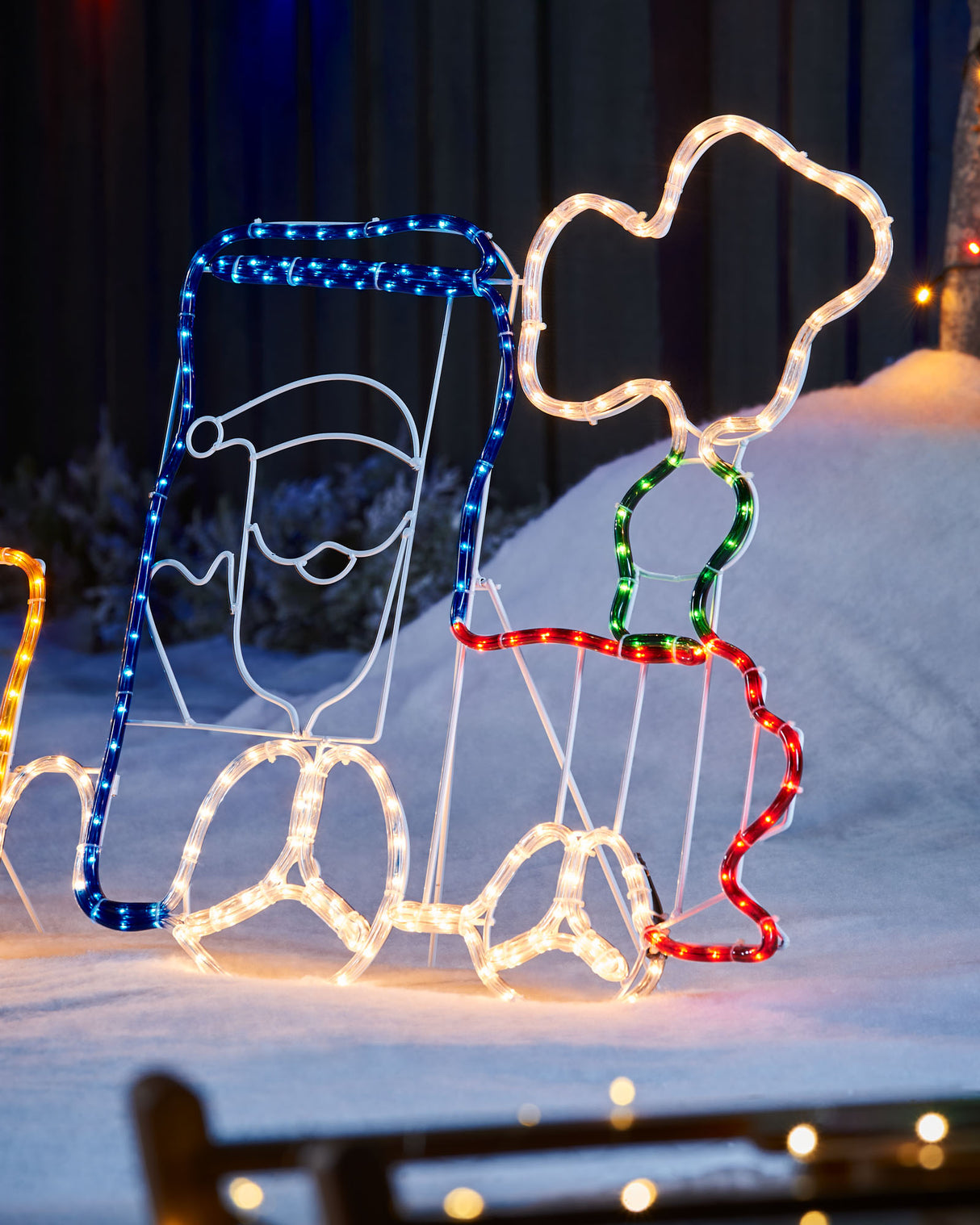 Santa and Train Rope Light Silhouette, 200 cm