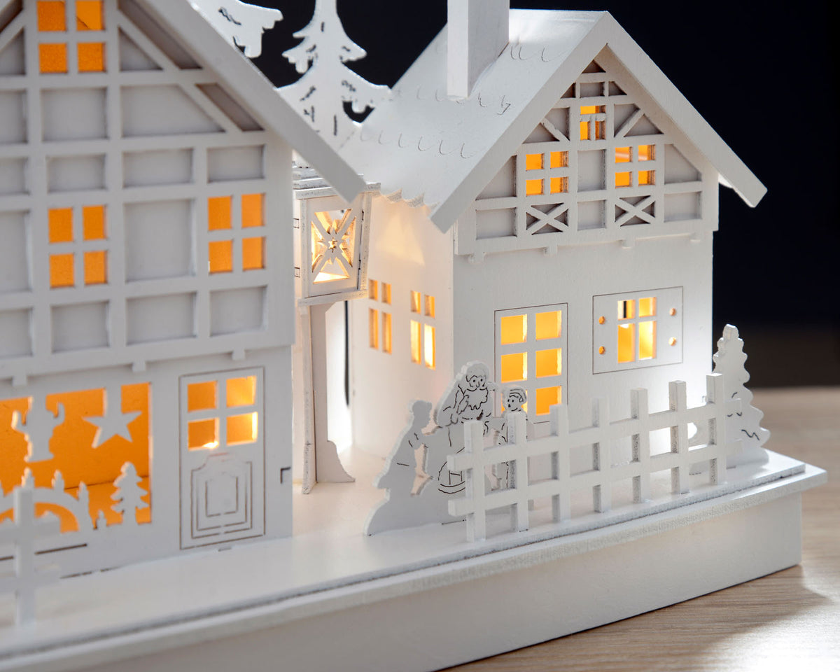 Pre-Lit Village Scene, White, 37 cm