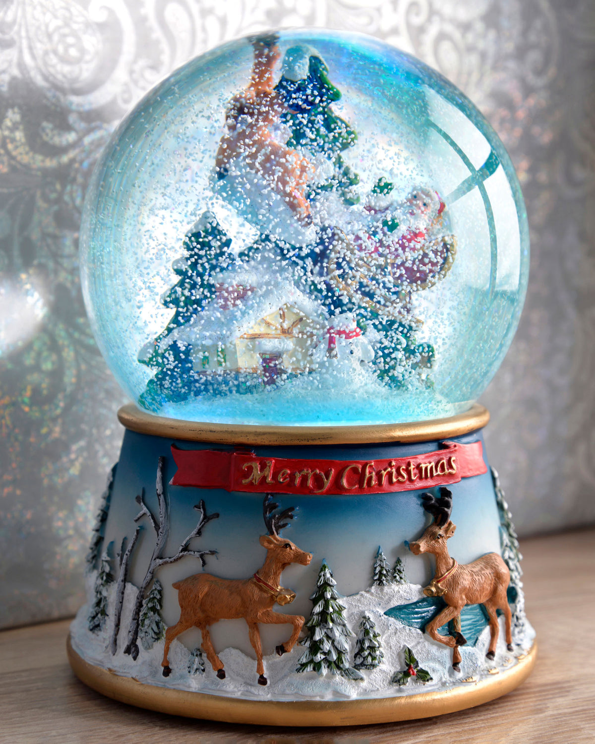 Colour Changing Musical Snow Globe, 19.5 cm - Multi-Colour, Santa Sleigh