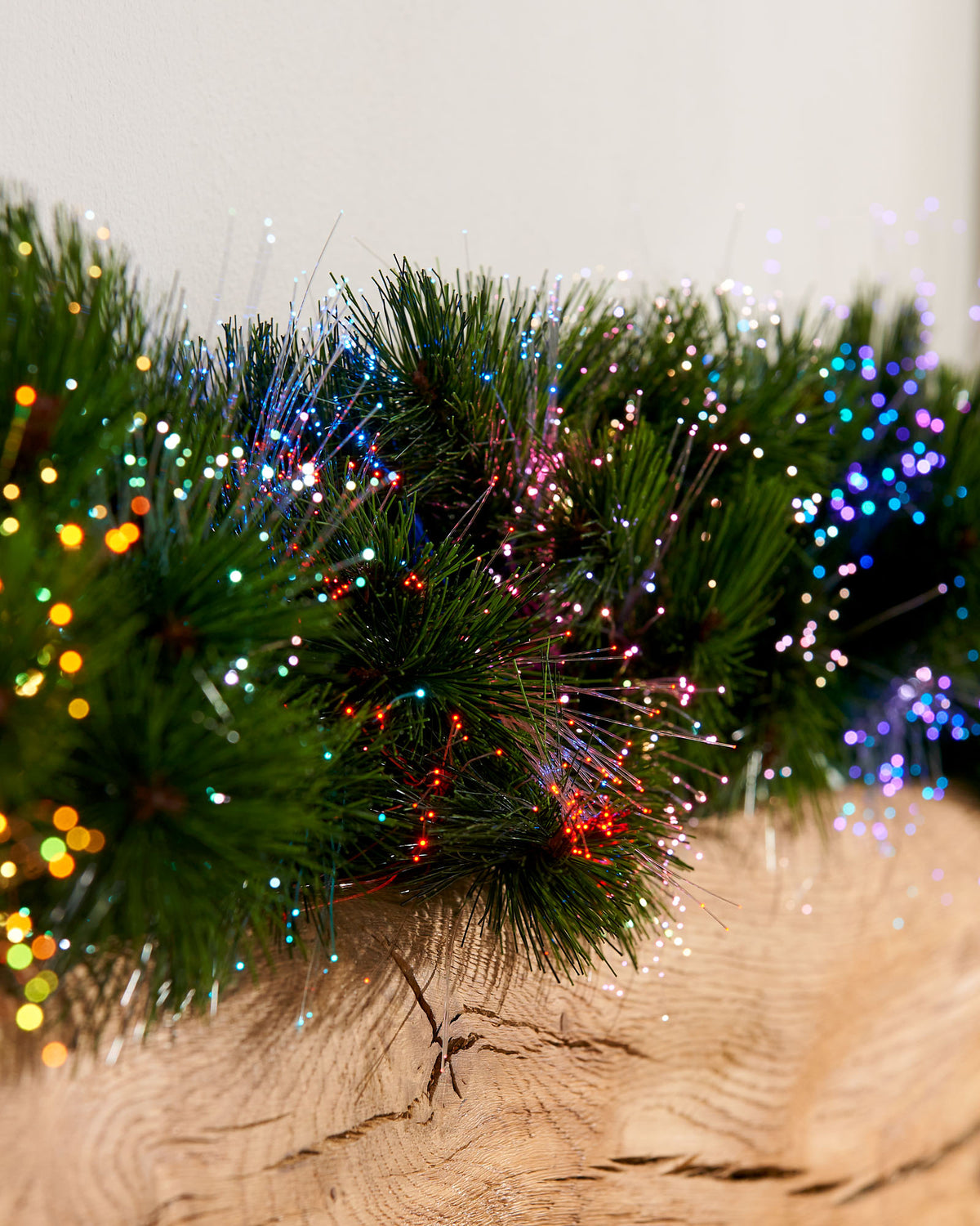 Pre-Lit Pine Needle Garland with Multi-Colour Fibre Optic Lights, 6.5 ft