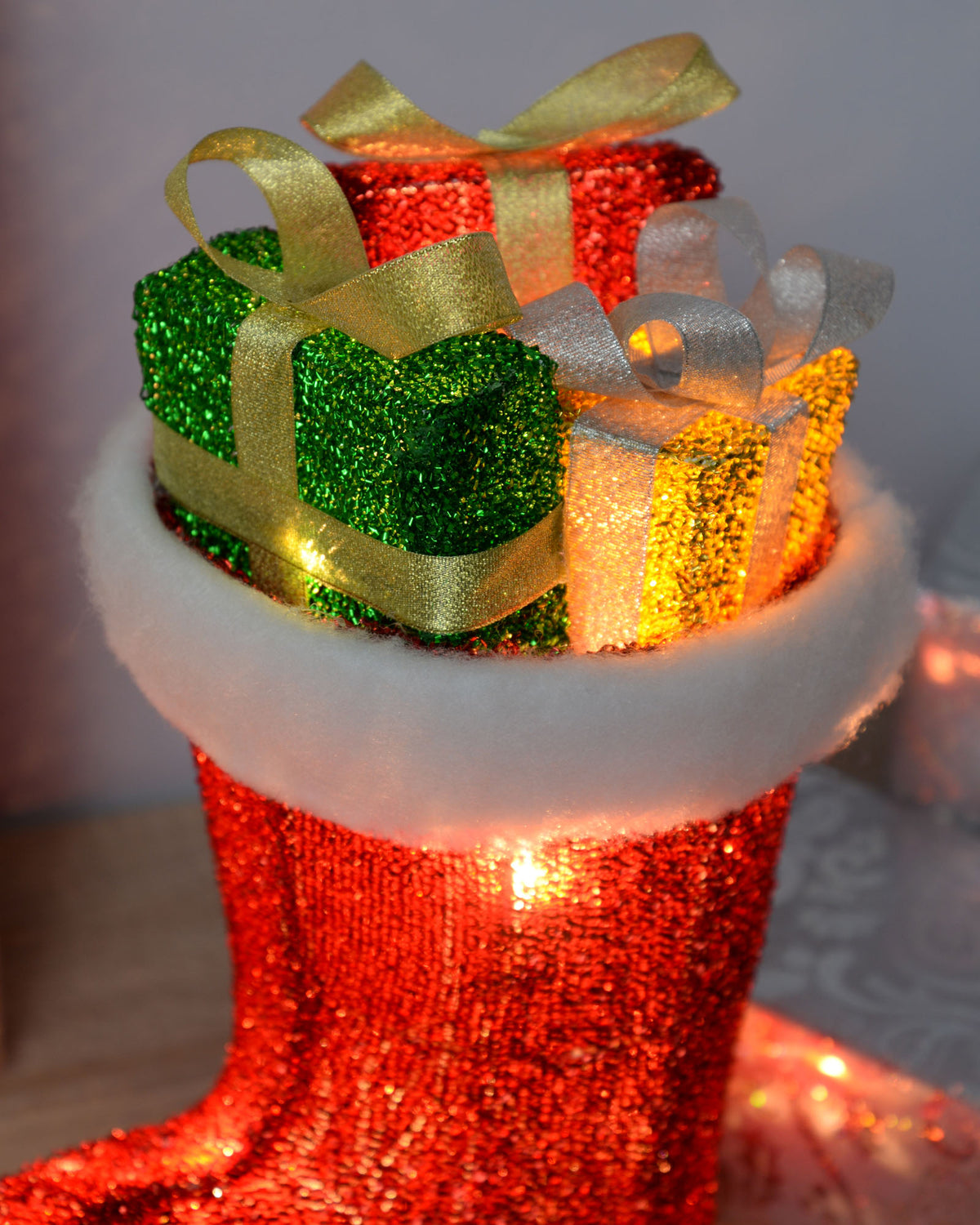 Pre-Lit Tinsel Stocking Silhouette, 31 cm