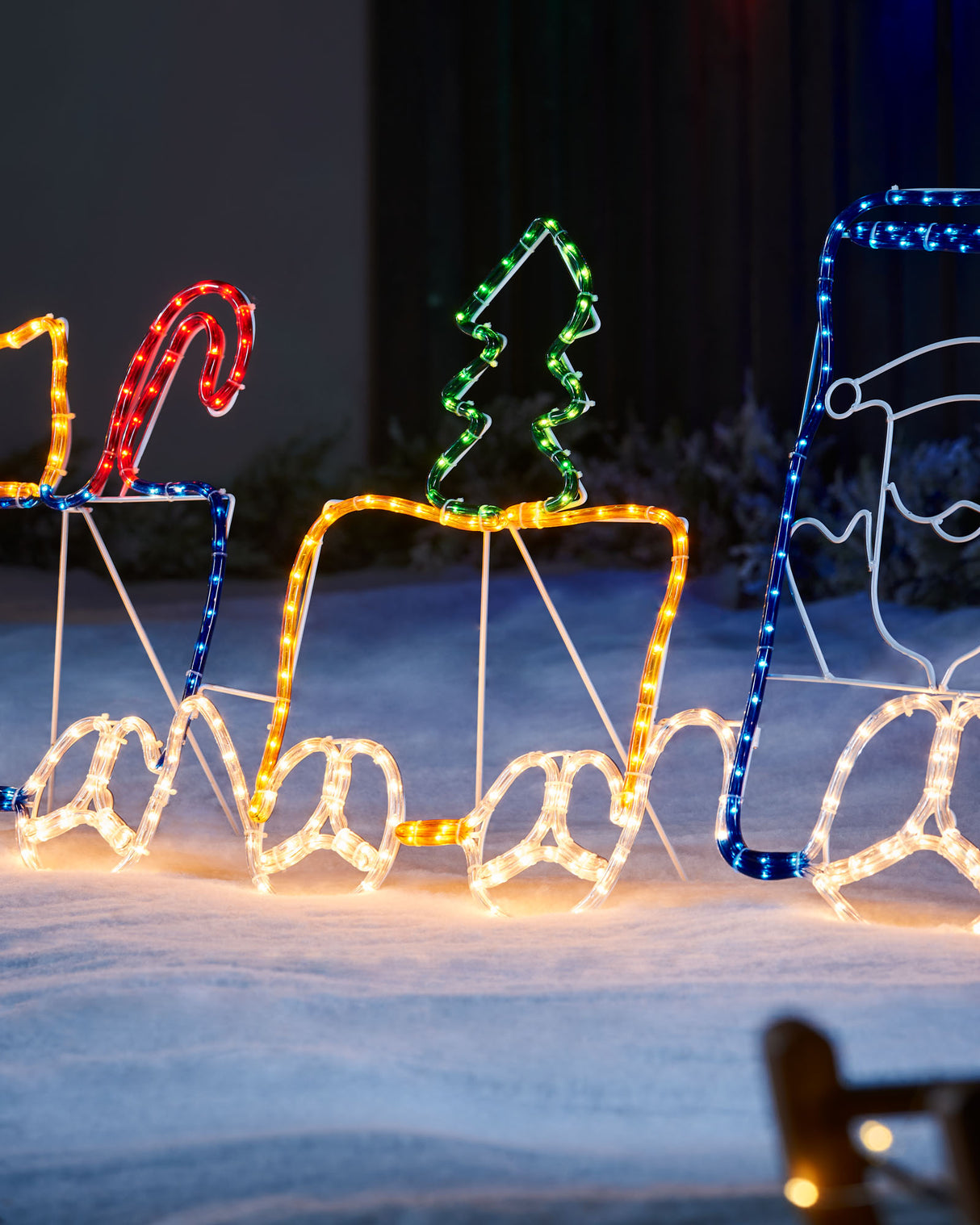 Santa and Train Rope Light Silhouette, 200 cm