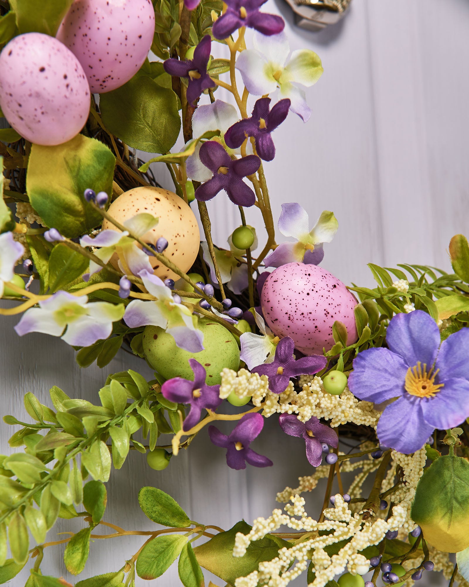 Artificial Floral Egg Spring Wreath, Purple, 28 Inch