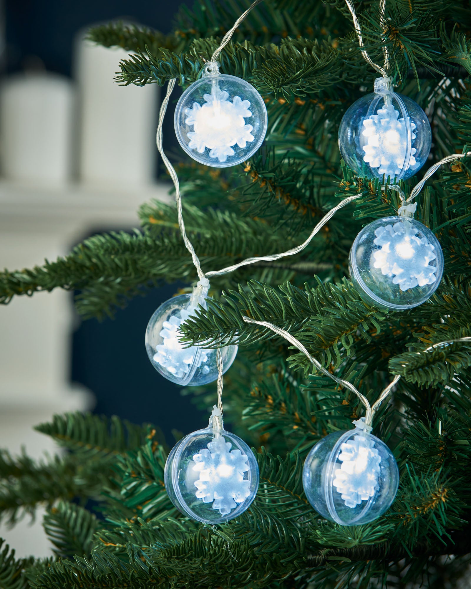 10 Snowflake Bauble LED String Lights, White, 1.8 m