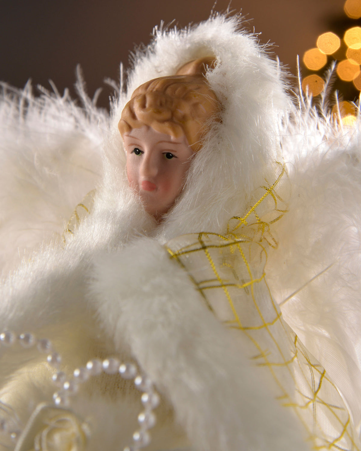 Angel Christmas Tree Topper, Cream/Gold, 26 cm