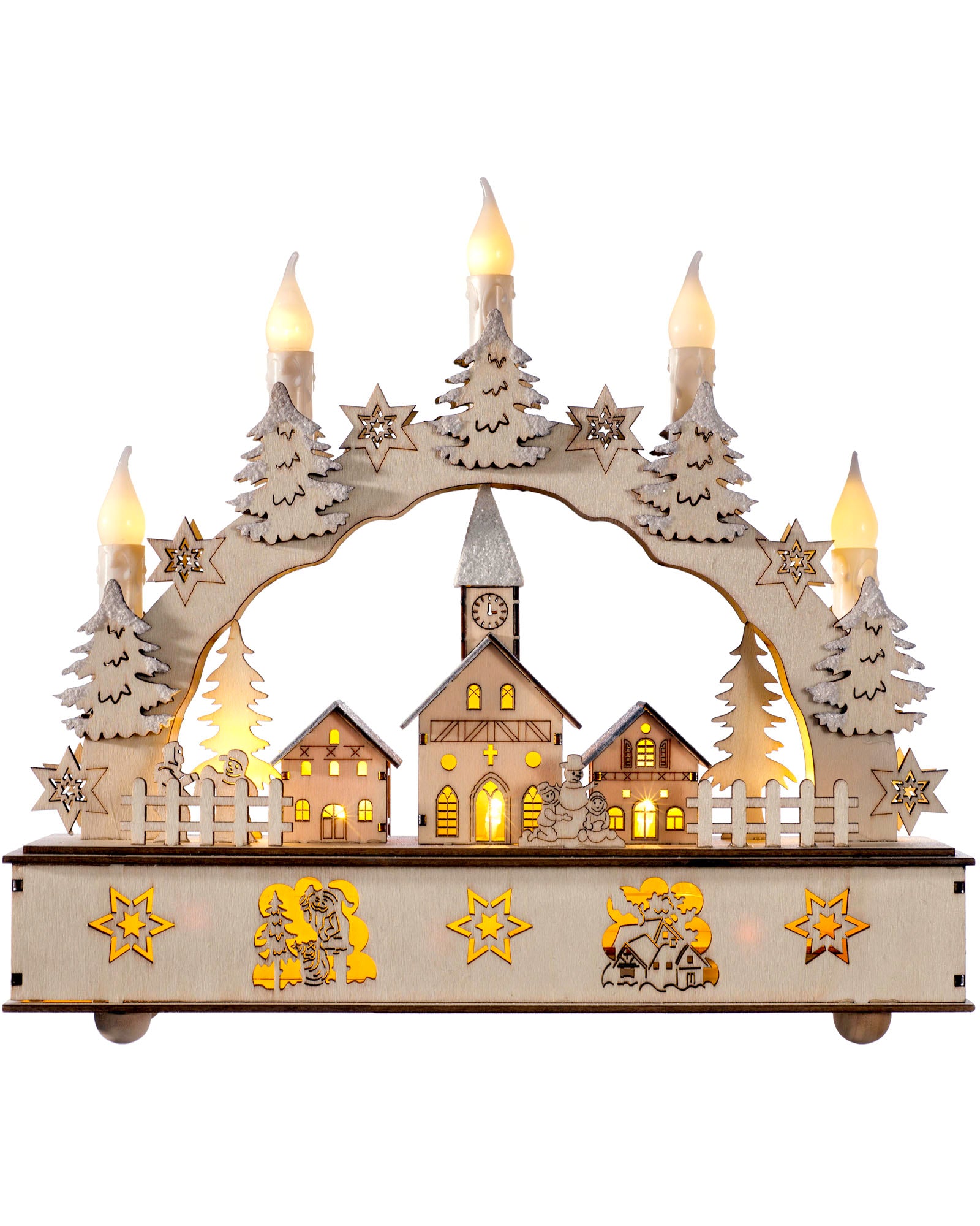 Pre-Lit Wooden Candle Bridge