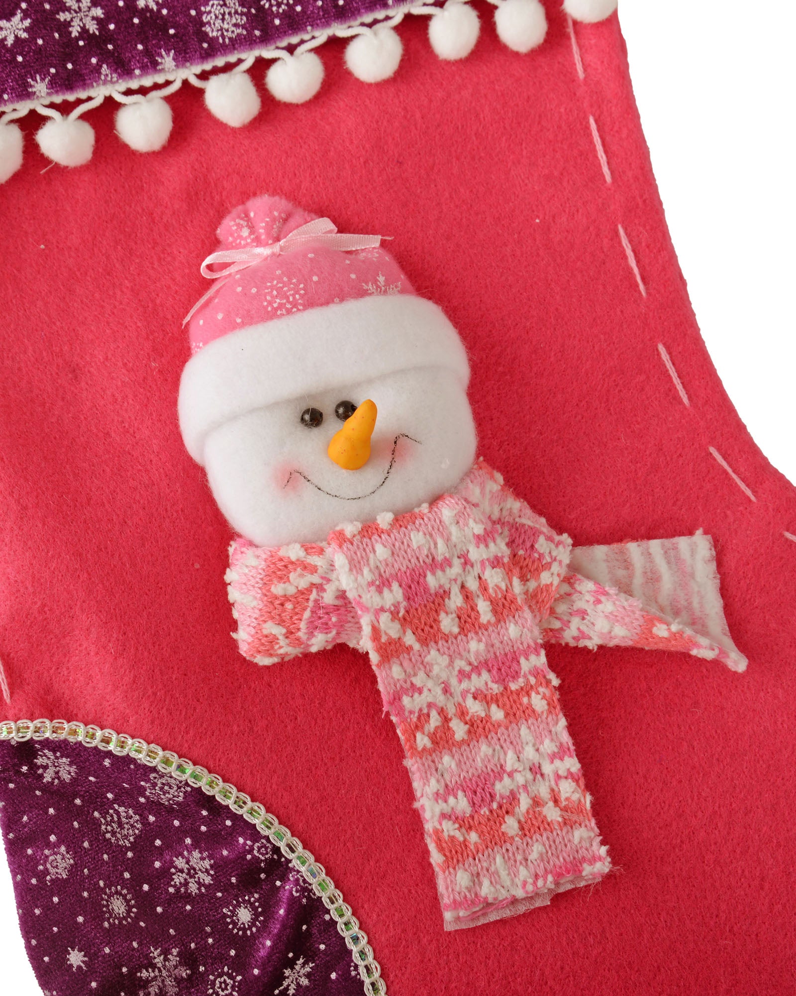 Snowman Stocking, Pink/Purple, 48 cm