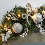 Pre-Lit Decorated Arch Garland with 20 Warm White LEDs, Silver, 3 ft