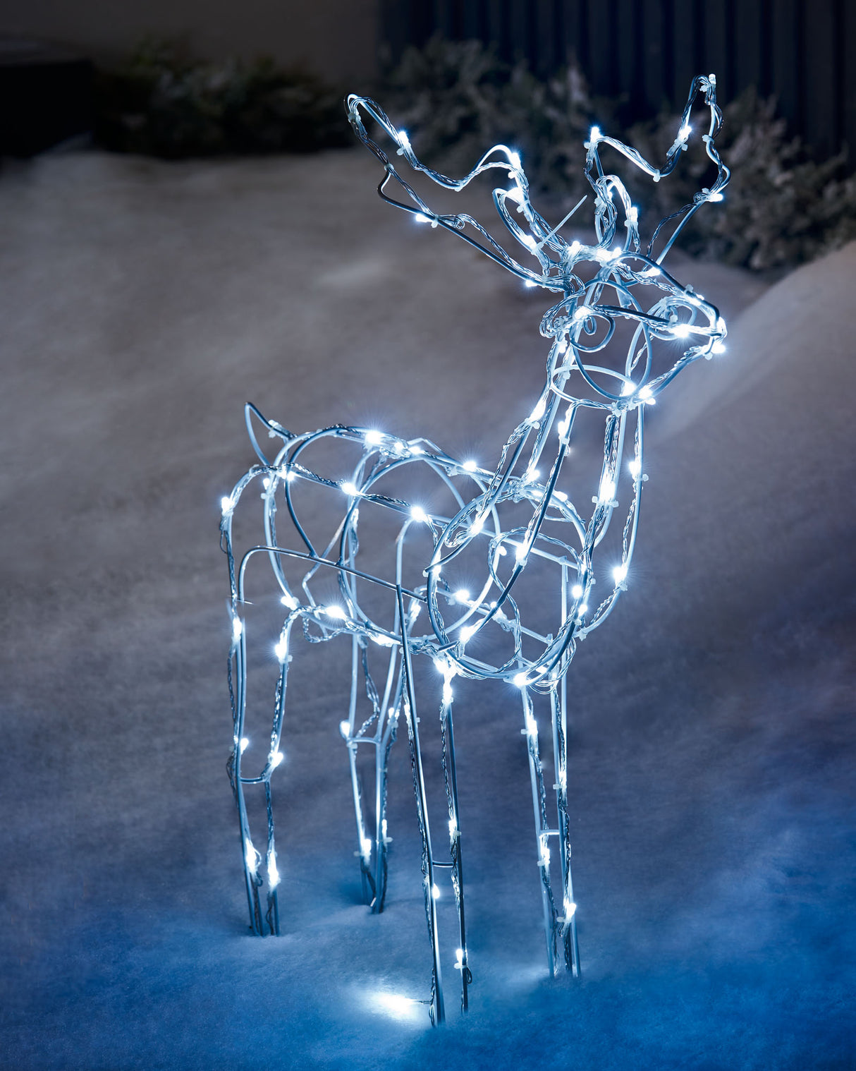3D Twinkling Standing Reindeer Silhouette, White, 78 cm