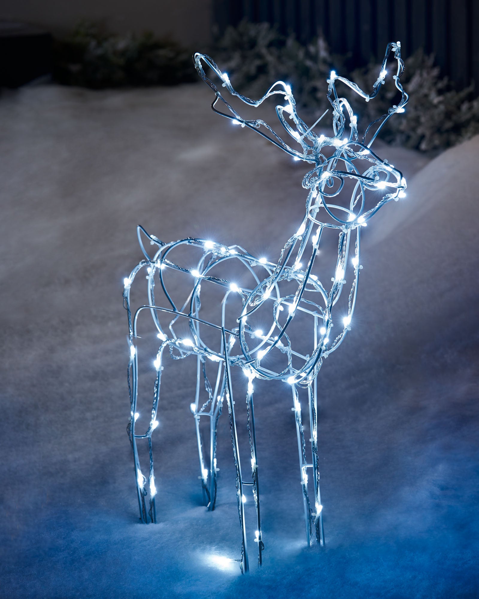 3D Twinkling Standing Reindeer Silhouette, White, 78 cm