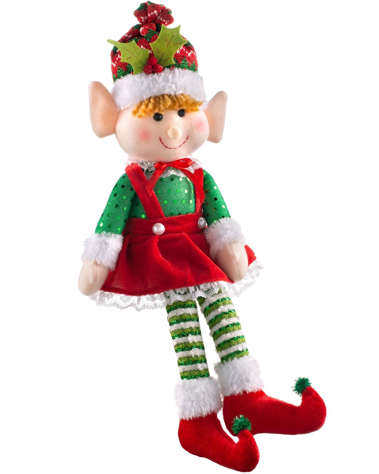 Set of 2 Sitting Elf Figurines, 46 cm