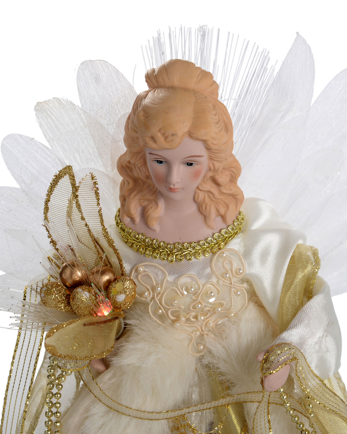Fibre Optic Angel Christmas Tree Topper, Cream/Gold, 25 cm
