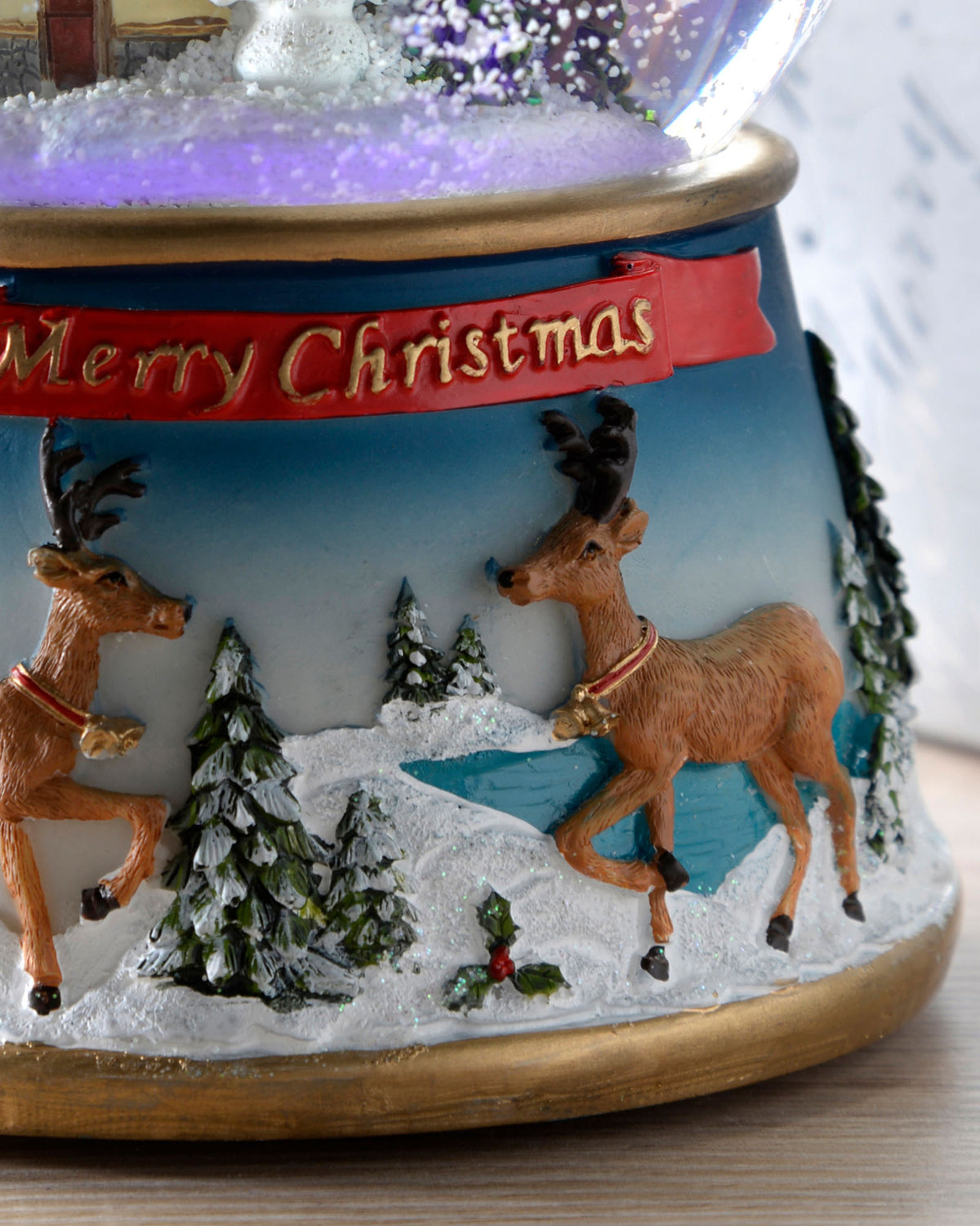 Colour Changing Musical Snow Globe, 19.5 cm - Multi-Colour, Santa Sleigh