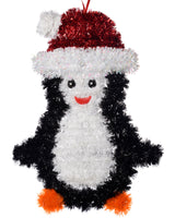 Set of 2 Hanging Tinsel Snowman and Penguin, 32 cm