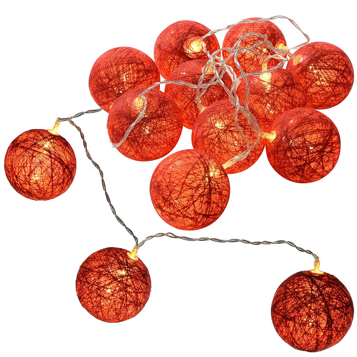 Battery Operated Cotton Ball 10 LED Red Light String, 1.5 m